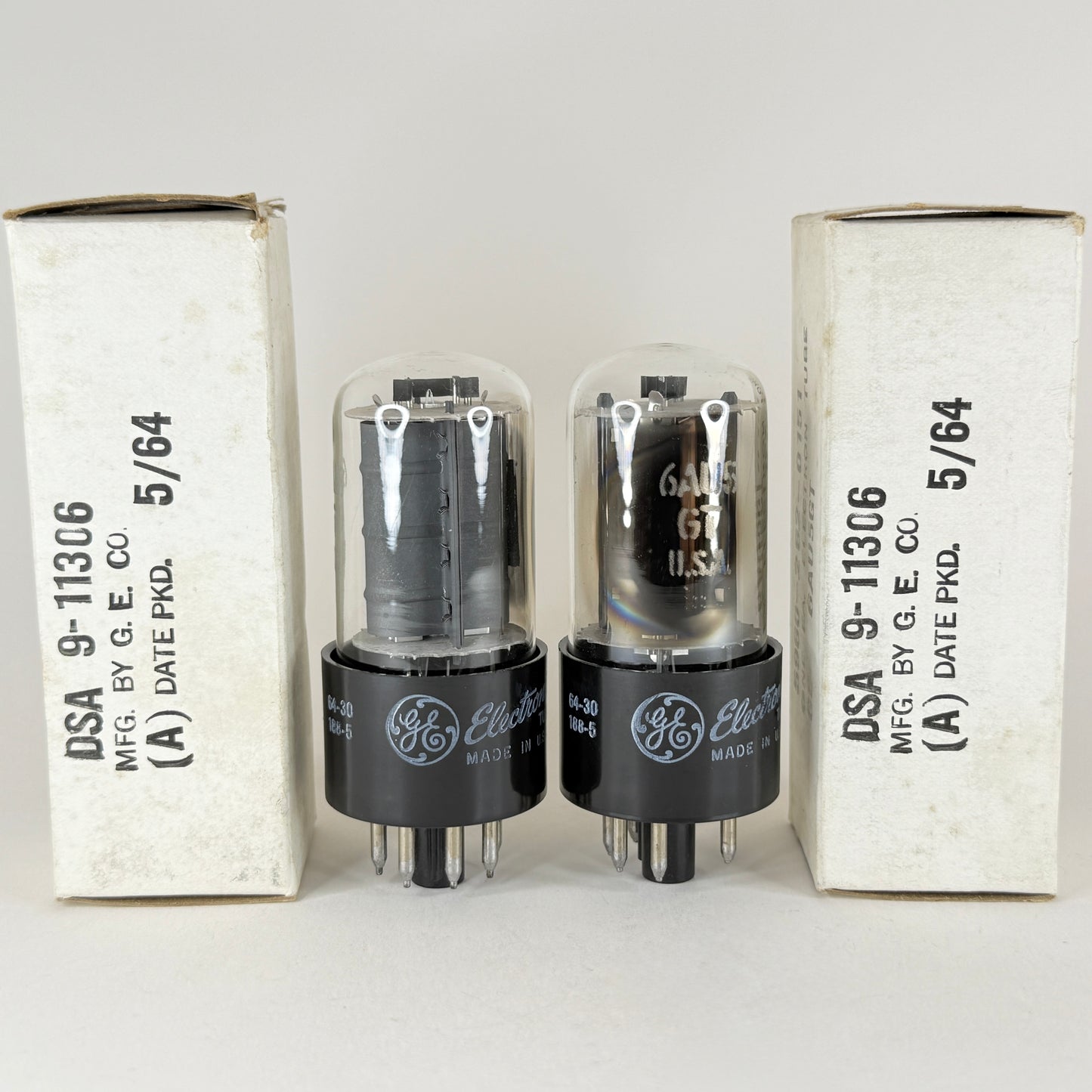 Tested Matched Pair 1964 GE 6AU5GT Tubes with Boxes Codes 64-30 General Electric