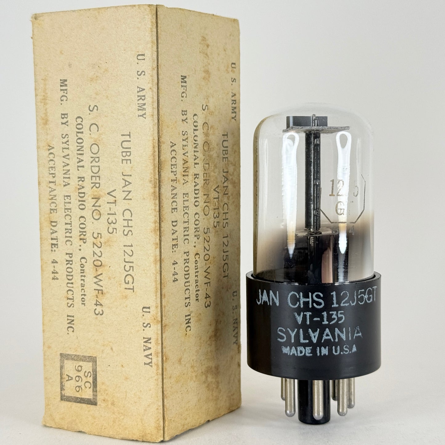 (1) Tested 1944 Sylvania JAN CHS 12J5GT Tube with Box VT-135 Tube Triode Tube