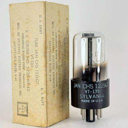 (1) Tested 1944 Sylvania JAN CHS 12J5GT Tube with Box VT-135 Tube Triode Tube