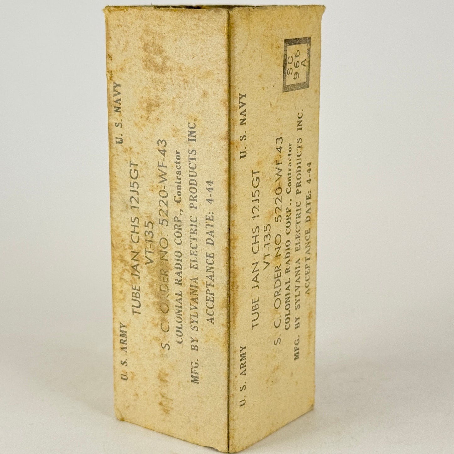 (1) Tested 1944 Sylvania JAN CHS 12J5GT Tube with Box VT-135 Tube Triode Tube