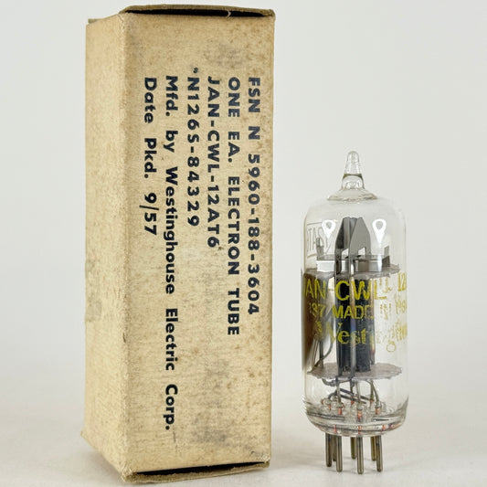 (1) Tested 1957 Westinghouse JAN CWL 12AT6 Tube & Box Code 752 Twin Diode Triode