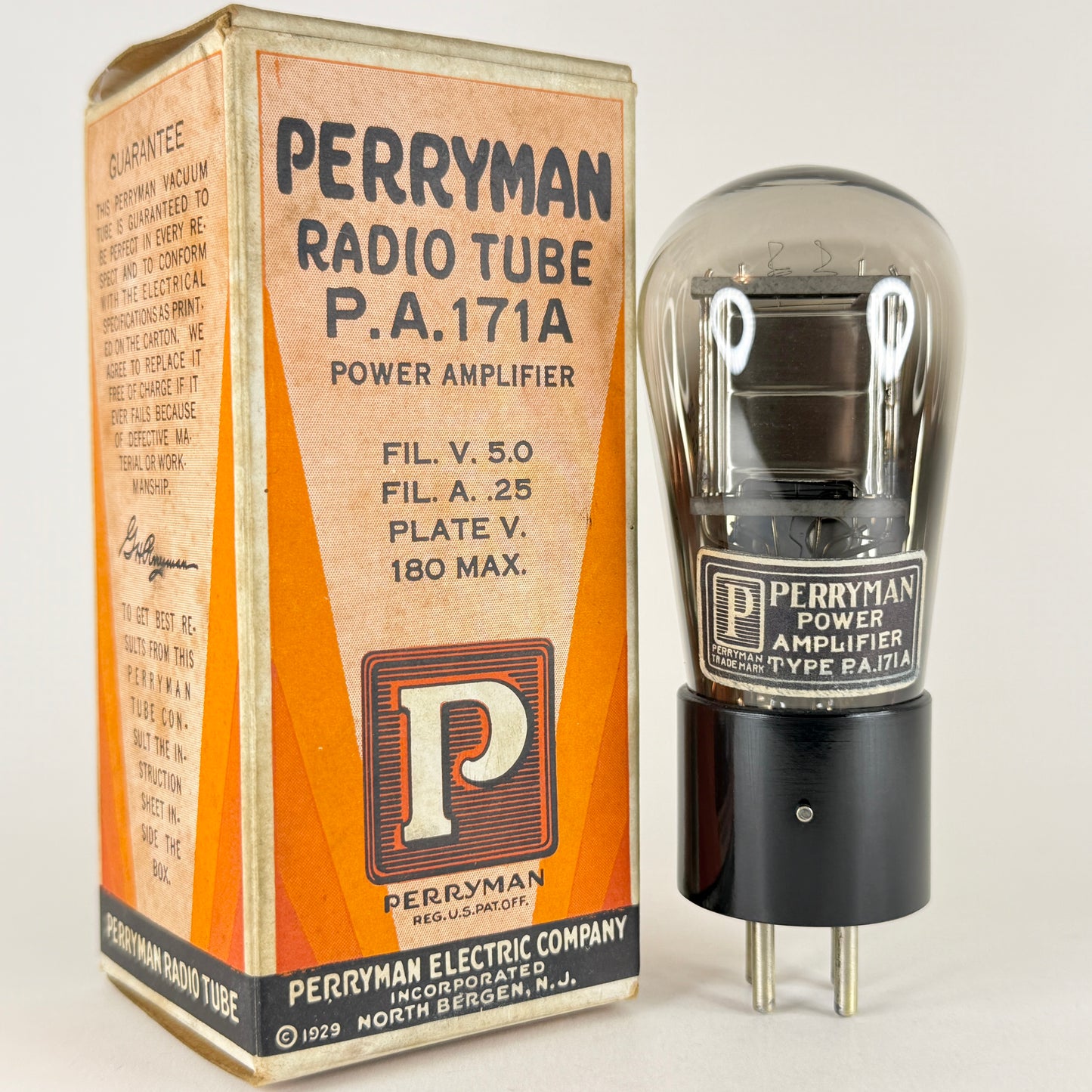 (1) Tested 1929 Perryman PA 171A Tube Type 71A Tube Original Box Engraved Globe