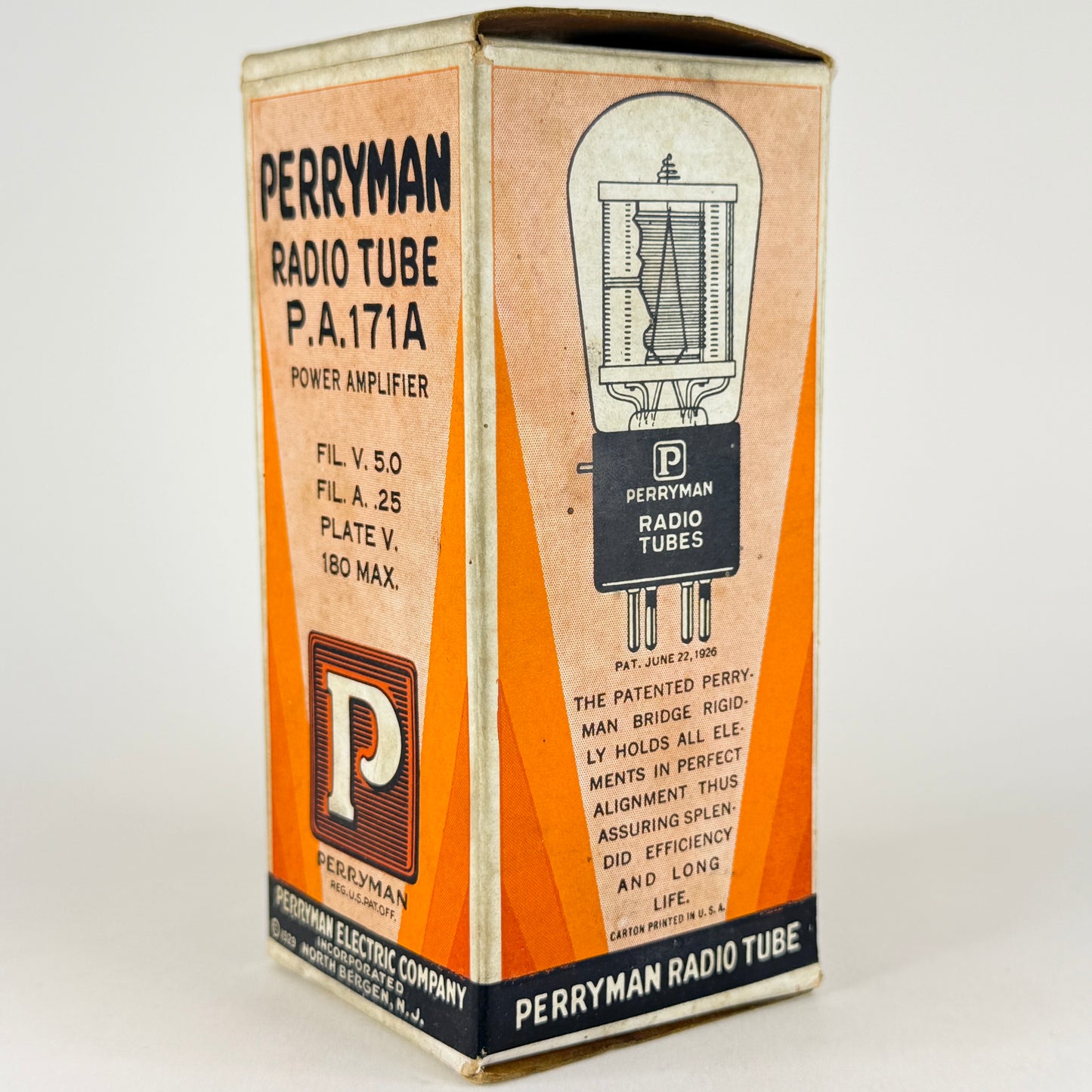(1) Tested 1929 Perryman PA 171A Tube Type 71A Tube Original Box Engraved Globe