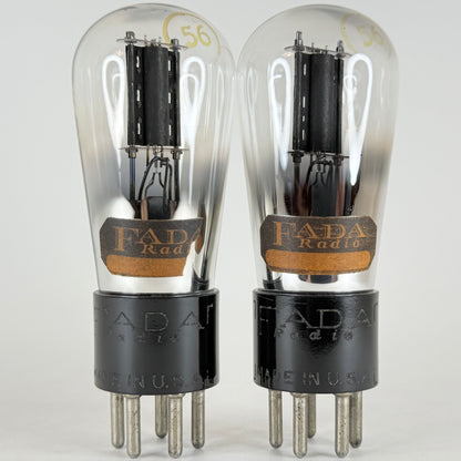 Tested Matched Pair Fada Radio Type 56 Tubes Engraved Base Globe Vacuum Tubes