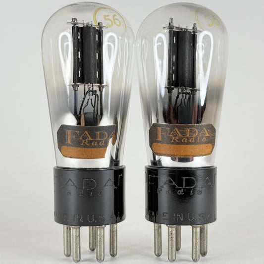 Tested Matched Pair Fada Radio Type 56 Tubes Engraved Base Globe Vacuum Tubes