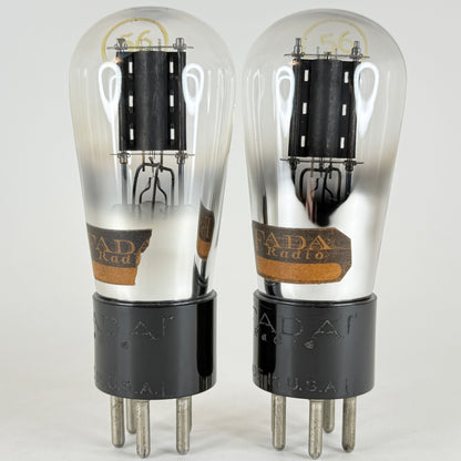Tested Matched Pair Fada Radio Type 56 Tubes Engraved Base Globe Vacuum Tubes