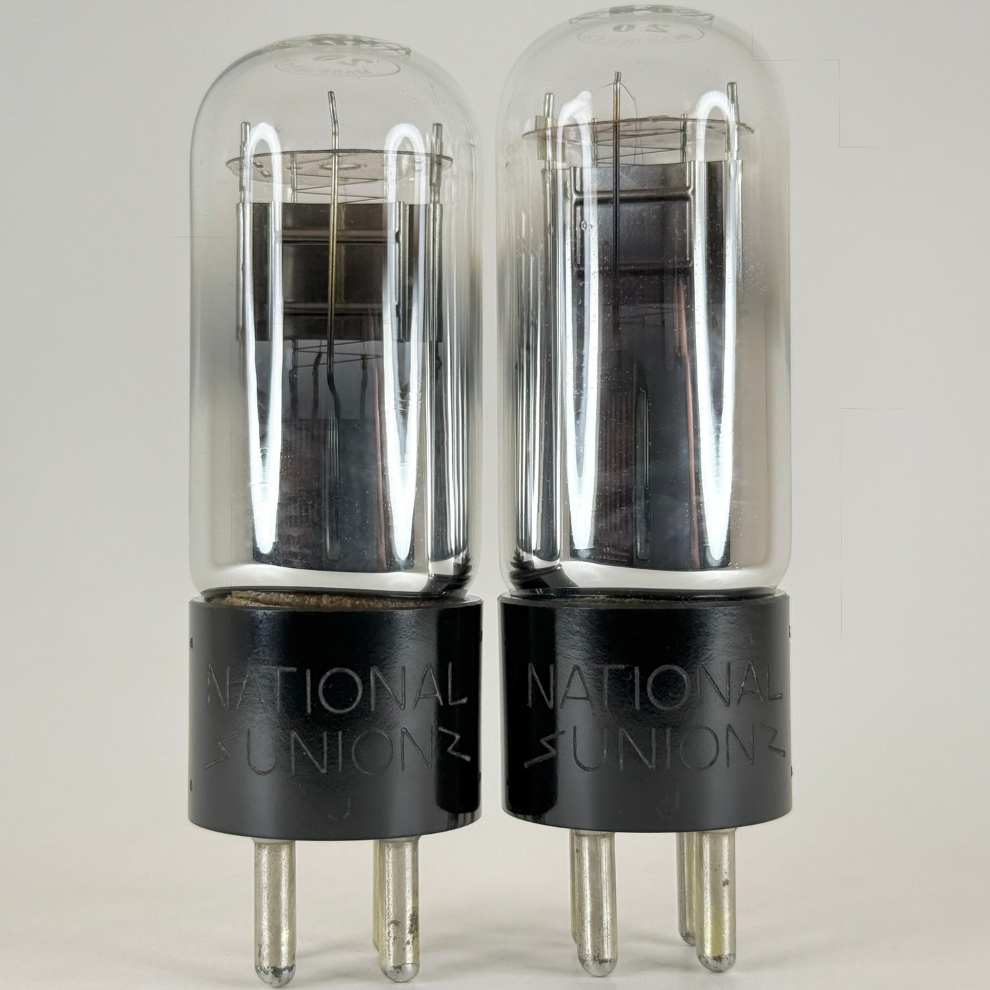 Tested Matched Pair National Union Type 20 Tubes (UX120 Equiv.) Engraved Bases