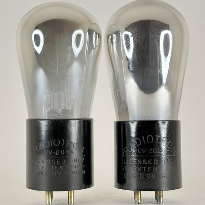 Tested Matched Pair RCA UV 201 A Tubes Short Pin Type 01A Tubes Globe Brass Pins