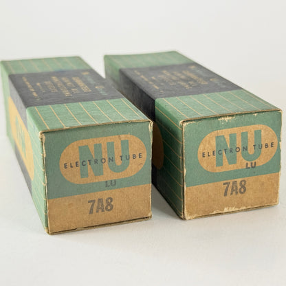 Tested Matched Pair National Union 7A8 Tubes and Boxes Codes LU Loctal Tubes (a)