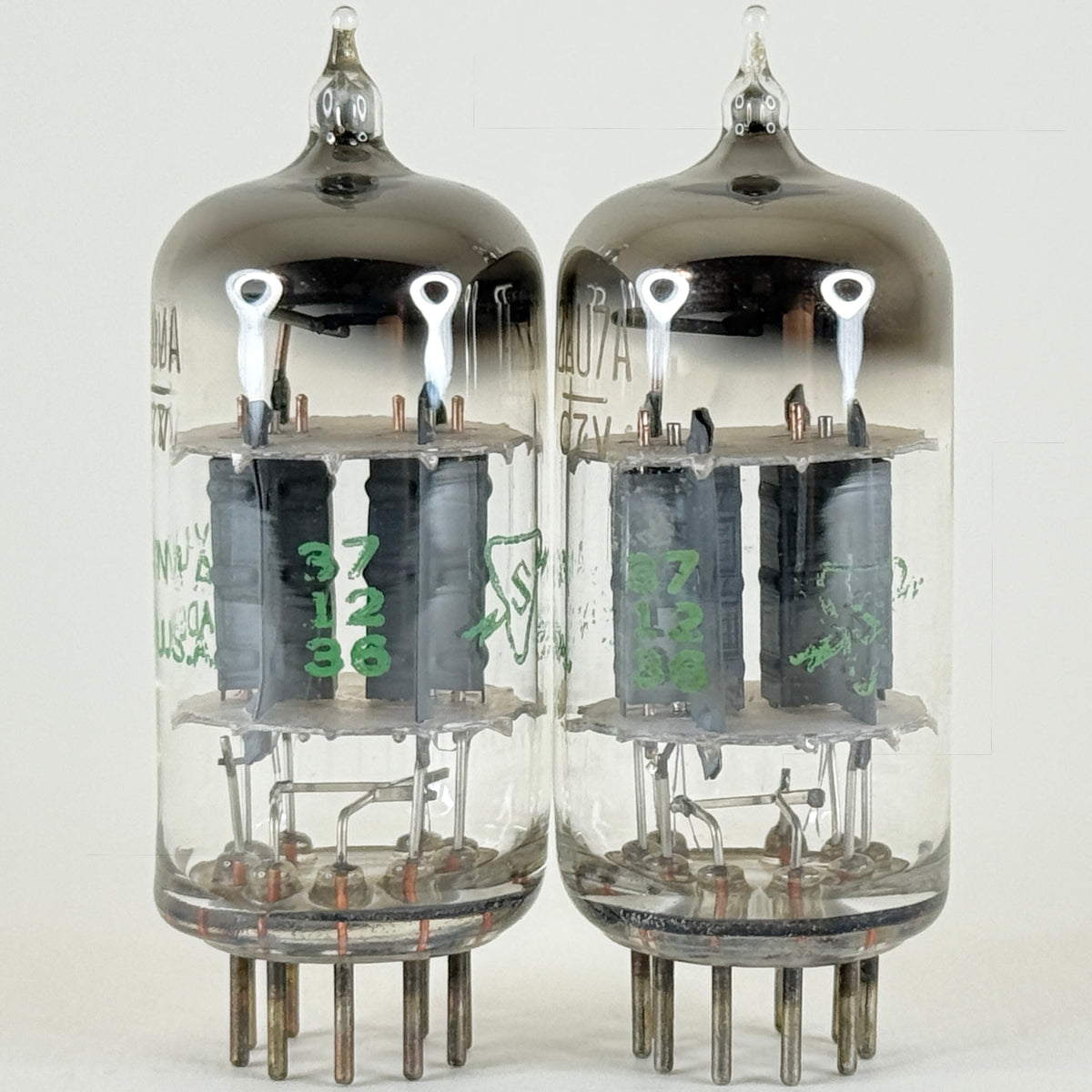 Matched Pair Sylvania 12AU7A Tubes 726 Copper Posts Grey Plates Halo 12AU7 (a)