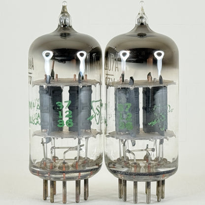 Matched Pair Sylvania 12AU7A Tubes 726 Copper Posts Grey Plates Halo 12AU7 (a)