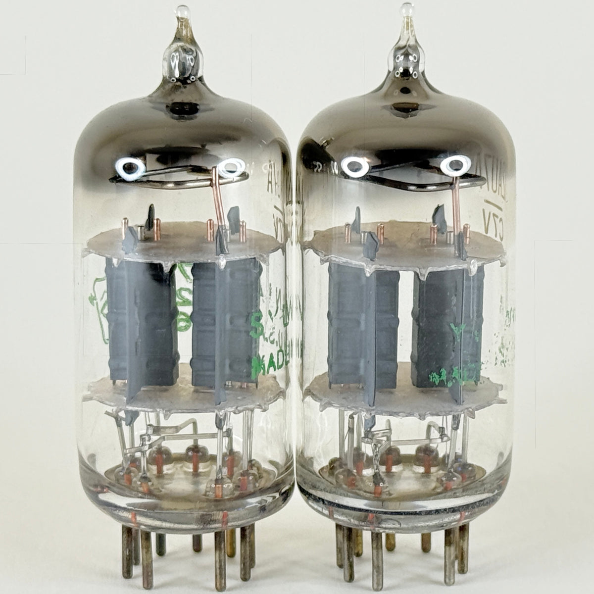 Matched Pair Sylvania 12AU7A Tubes 726 Copper Posts Grey Plates Halo 12AU7 (a)