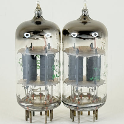 Matched Pair Sylvania 12AU7A Tubes 726 Copper Posts Grey Plates Halo 12AU7 (a)