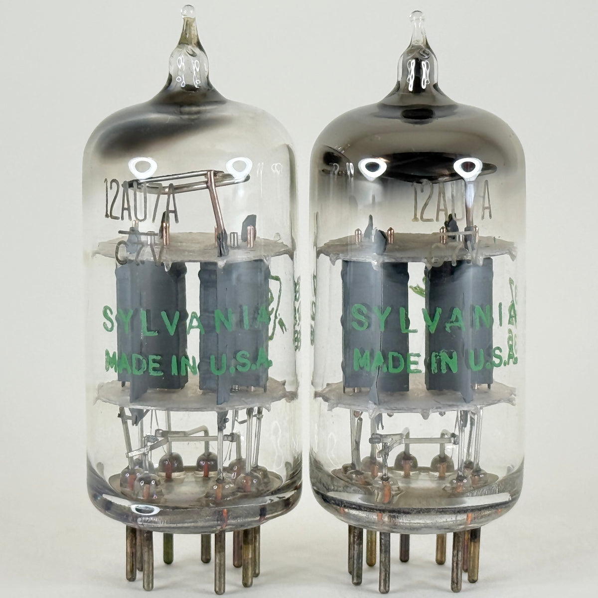 Matched Pair Sylvania 12AU7A Tubes 726 Copper Posts Gray Plates Halo 12AU7 (b)