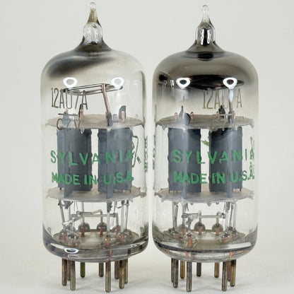 Matched Pair Sylvania 12AU7A Tubes 726 Copper Posts Gray Plates Halo 12AU7 (b)
