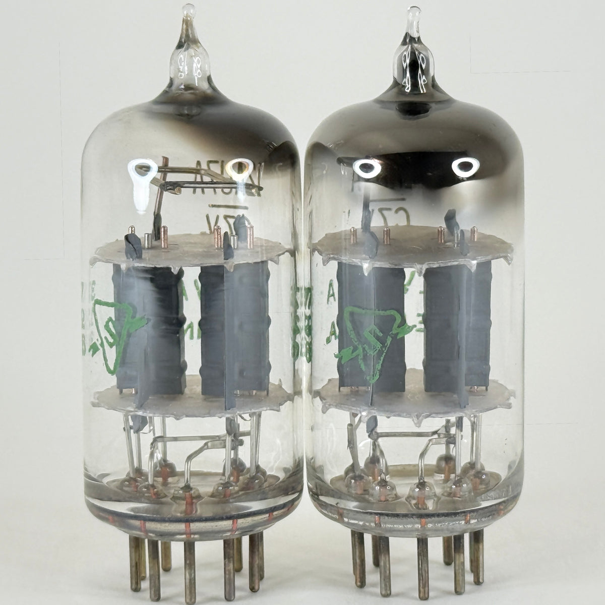 Matched Pair Sylvania 12AU7A Tubes 726 Copper Posts Gray Plates Halo 12AU7 (b)