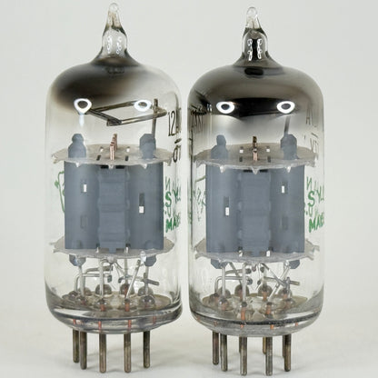 Matched Pair Sylvania 12AU7A Tubes 726 Copper Posts Gray Plates Halo 12AU7 (b)