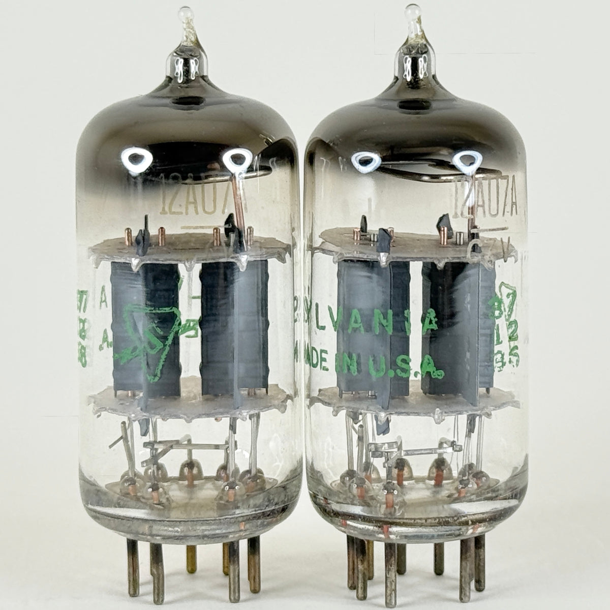 Matched Pair Sylvania 12AU7A Tubes Codes 726 Grey Plates Copper Posts 12AU7 (d)