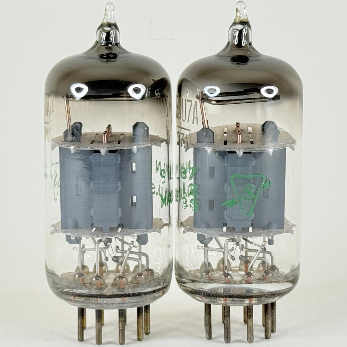 Matched Pair Sylvania 12AU7A Tubes Codes 726 Grey Plates Copper Posts 12AU7 (d)