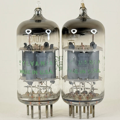 Matched Pair Sylvania 12AU7A Tubes Copper Posts Codes 726 Grey Plates 12AU7 (e)