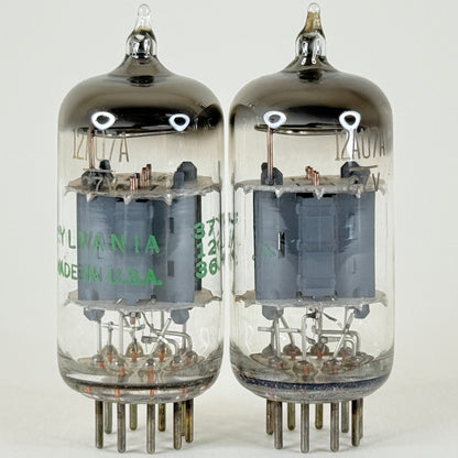 Matched Pair Sylvania 12AU7A Tubes Copper Posts Codes 726 Grey Plates 12AU7 (e)