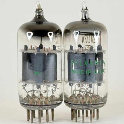 Matched Pair Sylvania 12AU7A Tubes Codes 735 Gray Plates Copper Posts 12AU7 (f)
