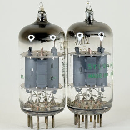 Matched Pair Sylvania 12AU7A Tubes Codes 735 Gray Plates Copper Posts 12AU7 (f)