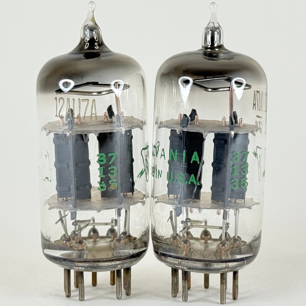 Matched Pair Sylvania 12AU7A Tubes Codes 735 Gray Plates Copper Posts 12AU7 (f)