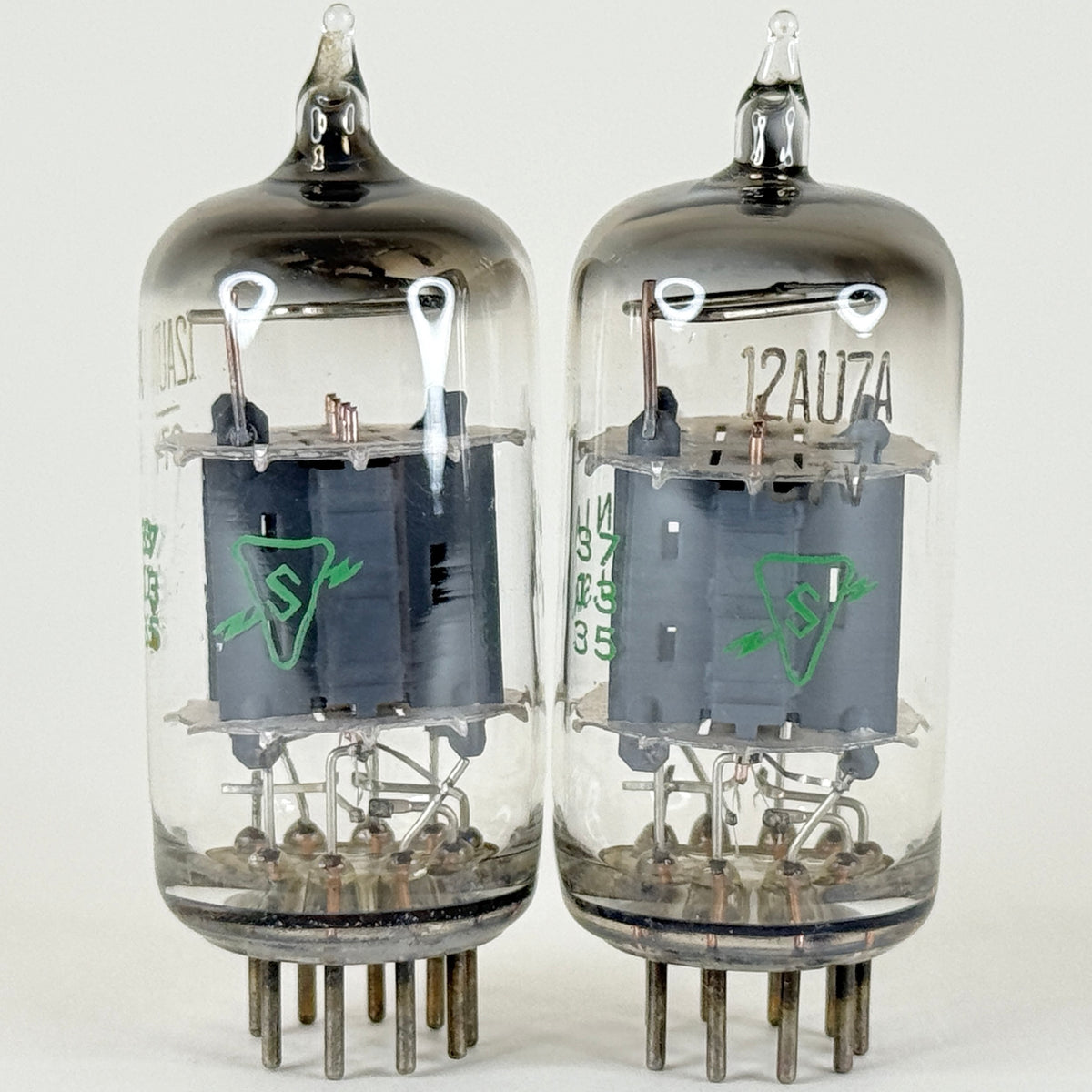 Matched Pair Sylvania 12AU7A Tubes Codes 735 Gray Plates Copper Posts 12AU7 (f)