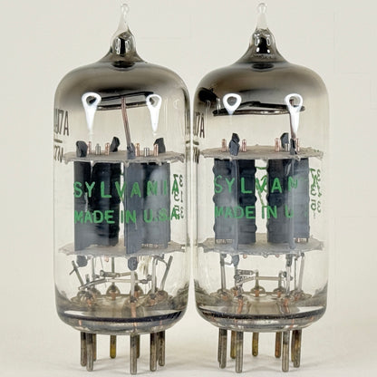 Matched Pair Sylvania 12AU7A Tubes Codes 735 Copper Posts Grey Plates 12AU7 (h)