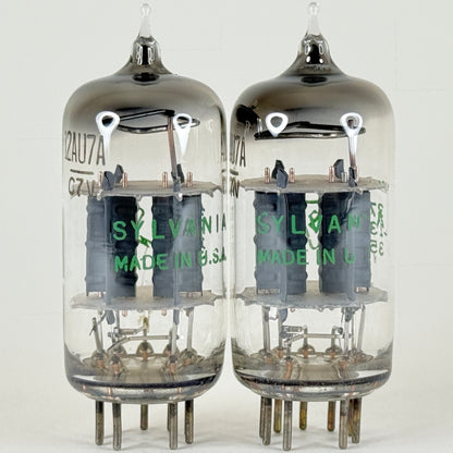 Matched Pair Sylvania 12AU7A Tubes Codes 735 Copper Posts Grey Plates 12AU7 (h)