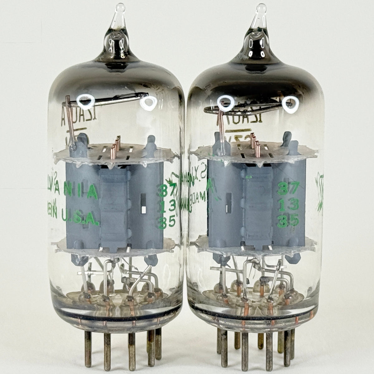 Matched Pair Sylvania 12AU7A Tubes Codes 735 Copper Posts Grey Plates 12AU7 (h)