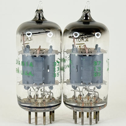 Matched Pair Sylvania 12AU7A Tubes Codes 735 Copper Posts Grey Plates 12AU7 (h)