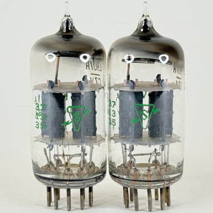 Matched Pair Sylvania 12AU7A Tubes Codes 735 Copper Posts Grey Plates 12AU7 (h)