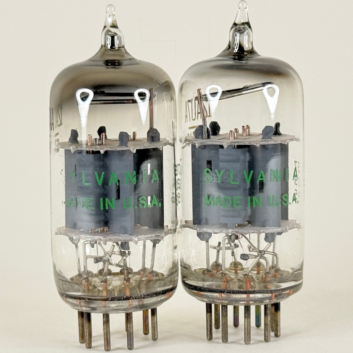 Matched Pair Sylvania 12AU7A Tubes Codes 735 Copper Posts Gray Plates 12AU7 (k)
