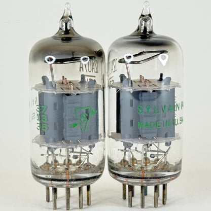 Matched Pair Sylvania 12AU7A Tubes Codes 735 Copper Posts Gray Plates 12AU7 (k)