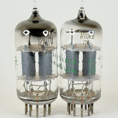 Matched Pair Sylvania 12AU7A Tubes Codes 735 Copper Posts Gray Plates 12AU7 (k)