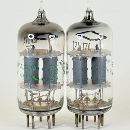 Matched Pair Sylvania 12AU7A Tubes Codes 735 Copper Posts Gray Plates 12AU7 (k)