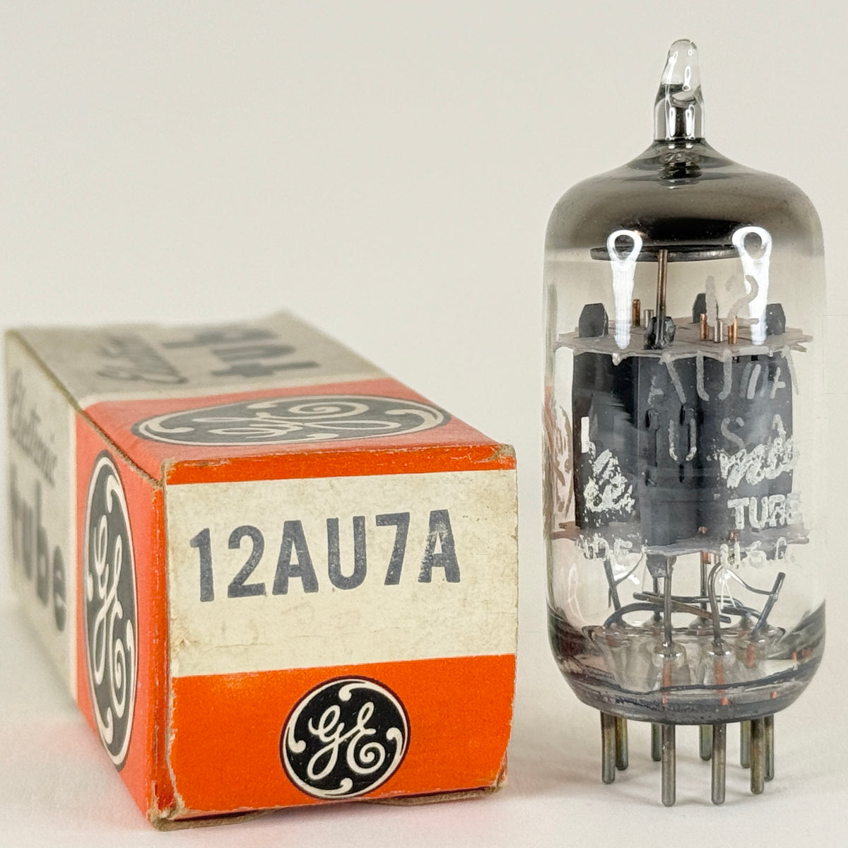 (1) Tested GE 12AU7A Tube with Box Copper Posts Code 61-48 Gray Plates 12AU7 A