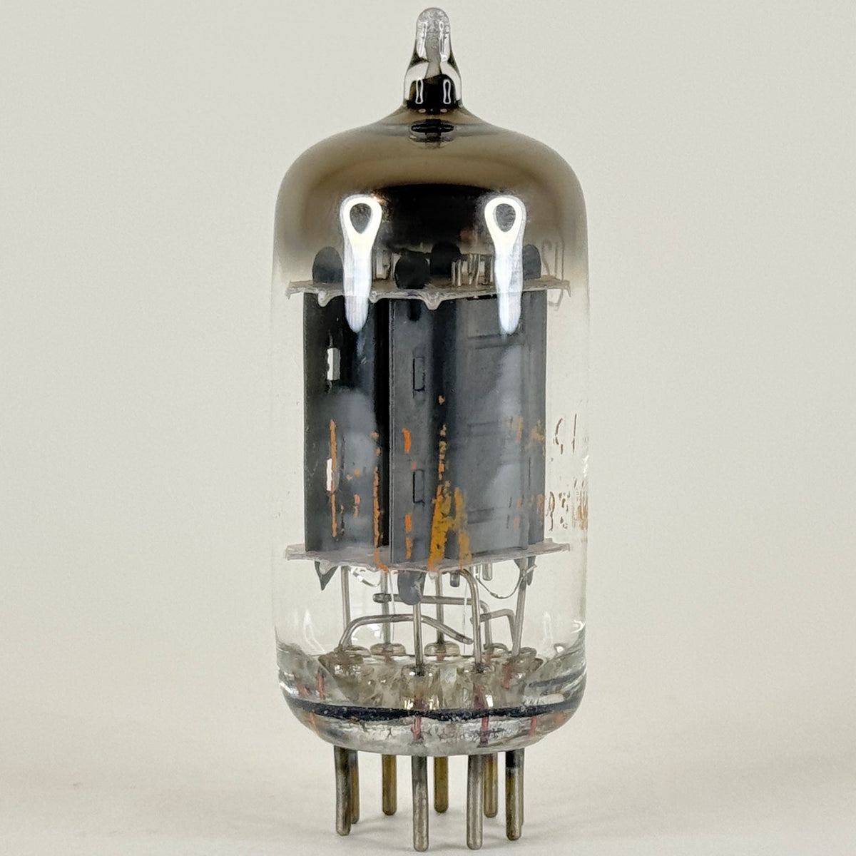 (1) Tested RCA 12AX7 Tube Grey Plates Top Angled Square Getter Dual Triode Tube