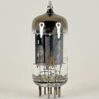 (1) Tested RCA 12AX7 Tube Grey Plates Top Angled Square Getter Dual Triode Tube