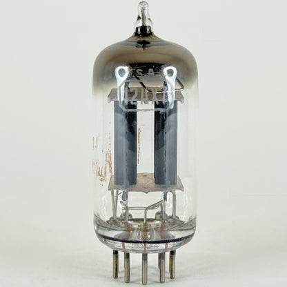 (1) Tested RCA 12AX7 Tube Grey Plates Top Angled Square Getter Dual Triode Tube