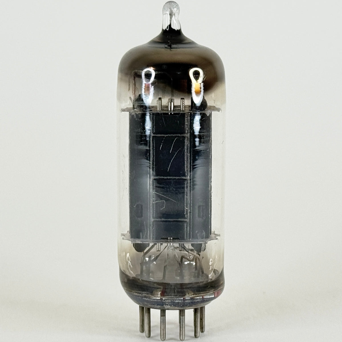 (1) Tested RCA 6CG7 Tube Black Plates Horseshoe Halo Getter Twin Triode Tube
