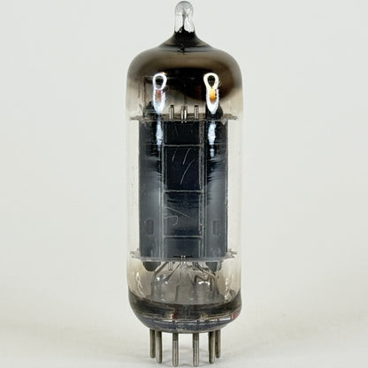 (1) Tested RCA 6CG7 Tube Black Plates Horseshoe Halo Getter Twin Triode Tube