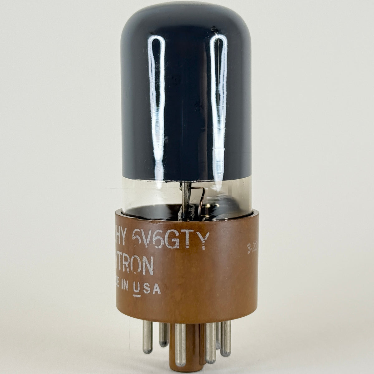 (1) Tested Hytron JAN CHY 6V6GTY Tube Code 3-22 Grey Glass Mil Spec 6V6GT Tube