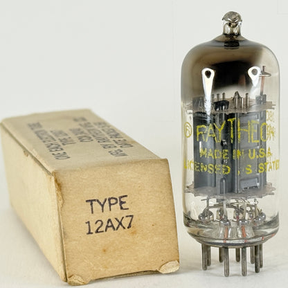 (1) Tested Balanced 1959 Raytheon 12AX7 Tube Black Plates Square Halo Code 59-29