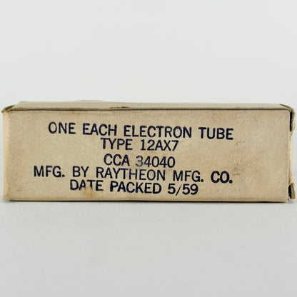 (1) Tested Balanced 1959 Raytheon 12AX7 Tube Black Plates Square Halo Code 59-29