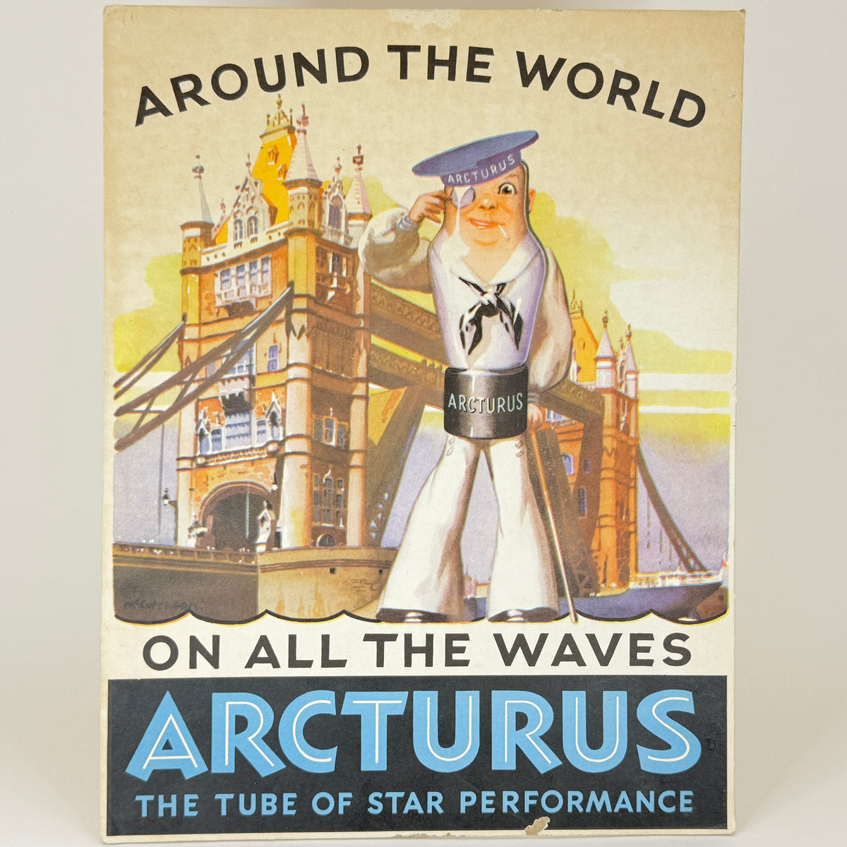 Authentic 1920s 1930s Arcturus Radio Tubes Cardboard Standup Advertising Display