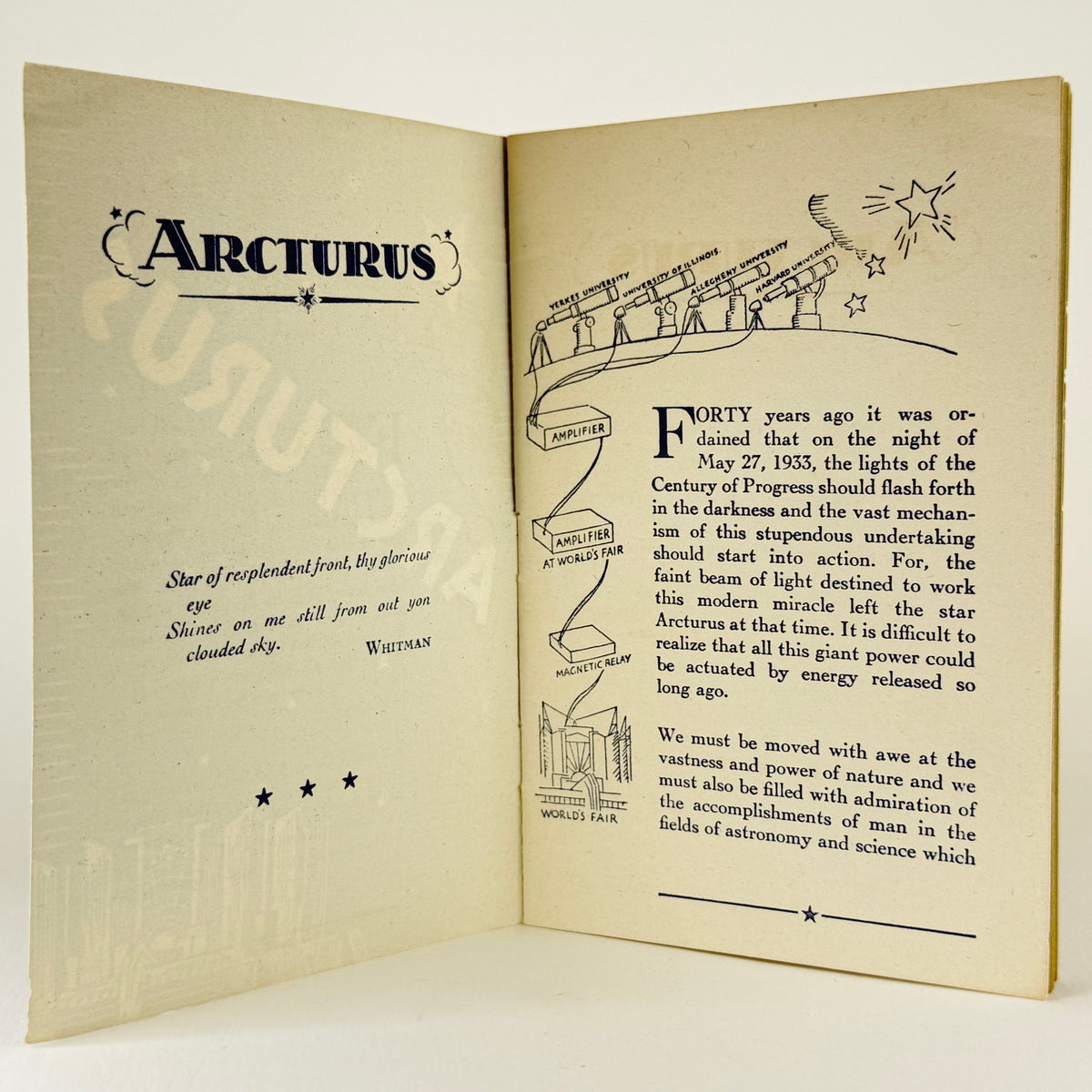 Original 1933 Chicago World's Fair Arcturus Radio Tube Co. Booklet Arcturus Star