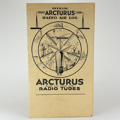Original 1930 Arcturus Radio Tubes Radio Air Log Cardboard Pamphlet AM Stations